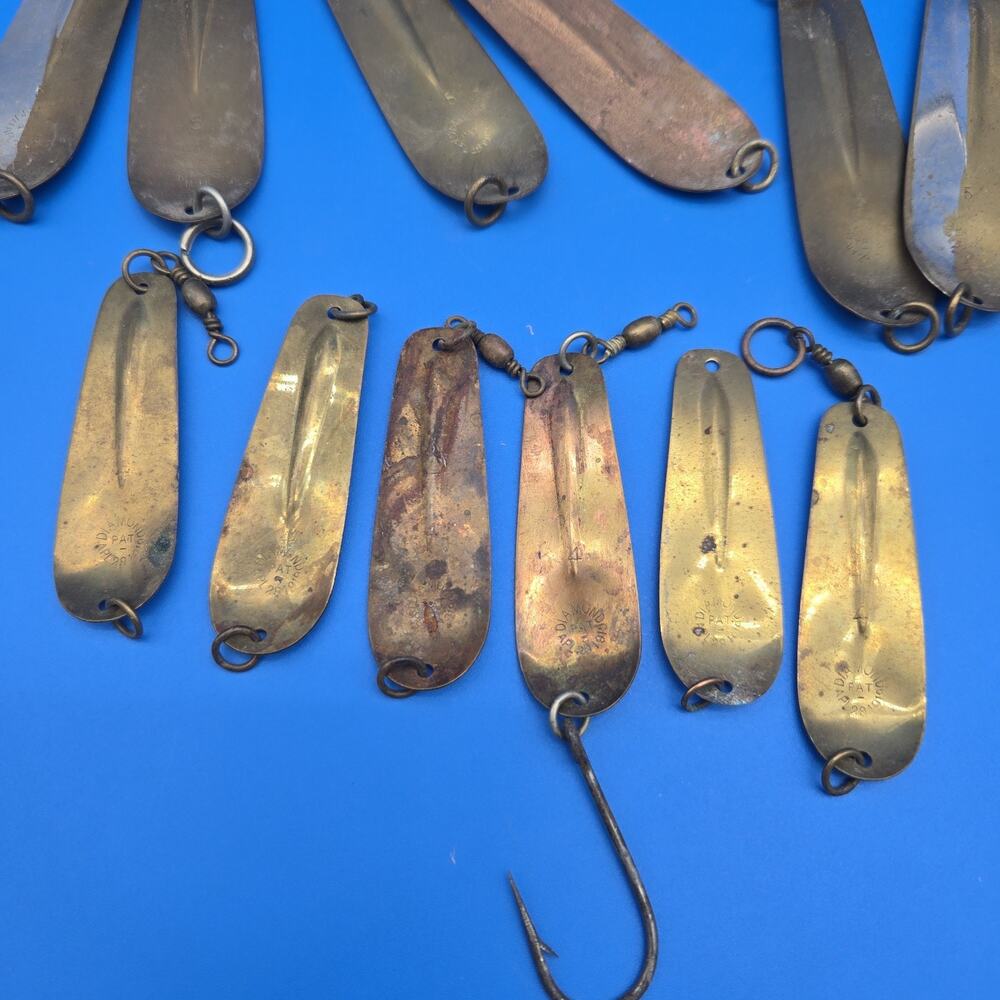 Vtg Diamond Co Trolling Spoon Lure Lot 26pc Brass Copper Size 4 5 6 7 1919 Pat - Picture 2 of 9
